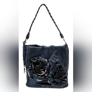 BRIGHTON RHAPSODY IN BLUE * MASTERPIECE 3D FLORAL LEATHER APPLIQUE SHOULDERBAG